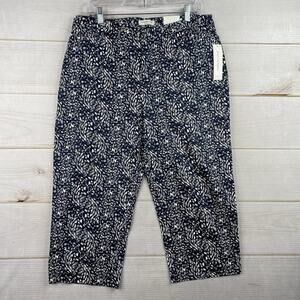 Coldwater Creek Pants Women's 14 Blue White Printed Cropped Stretch Wide Leg NWT